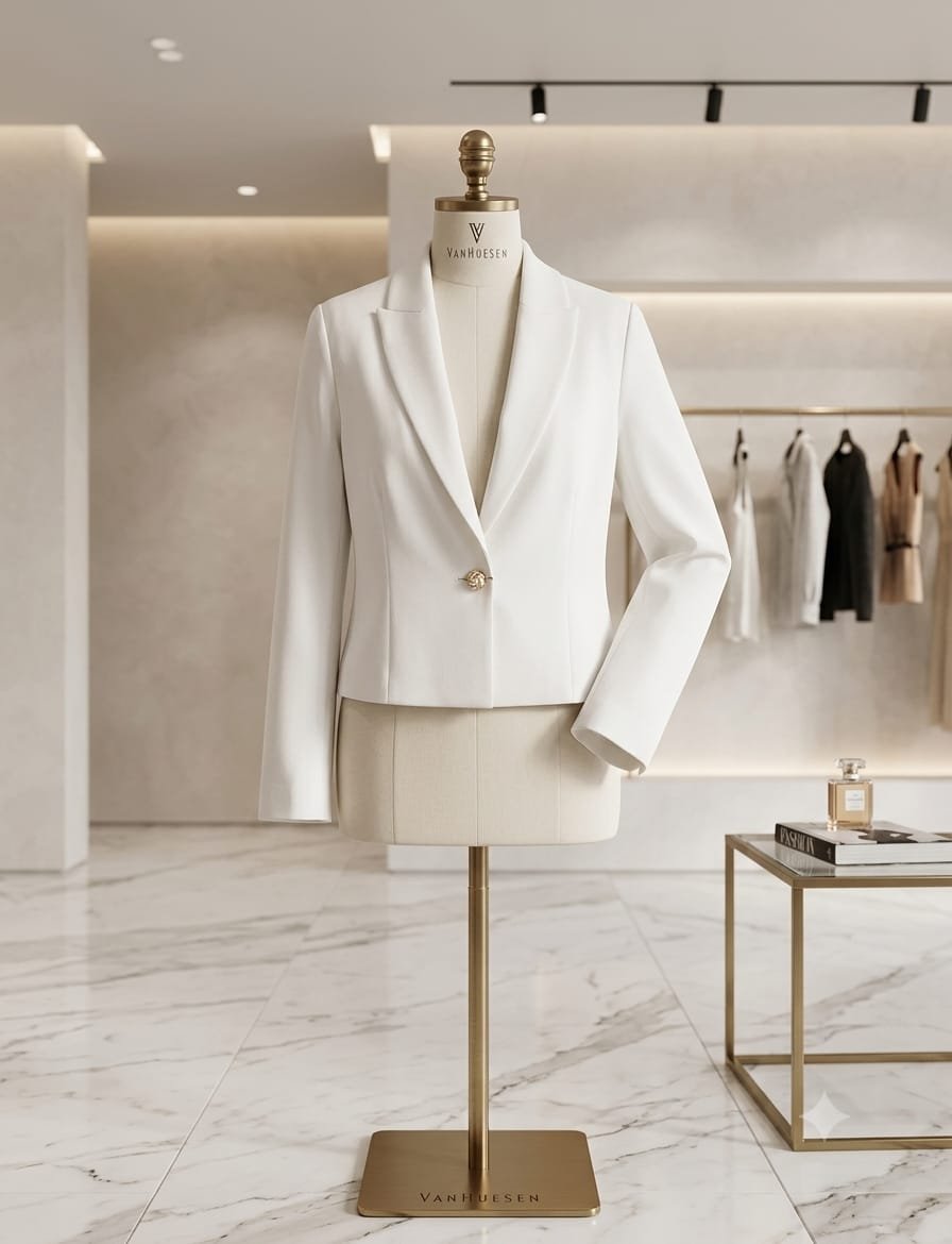 Women crop White Solid Blazer